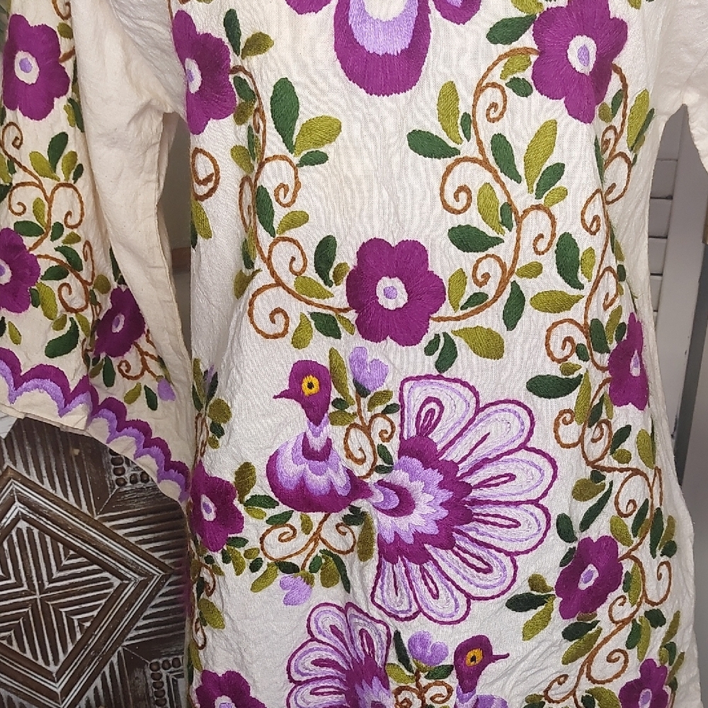 Vintage 70s Peacock Tunic, Purple, Angel Wing, Hippie, Boho - Picture 10 of 16